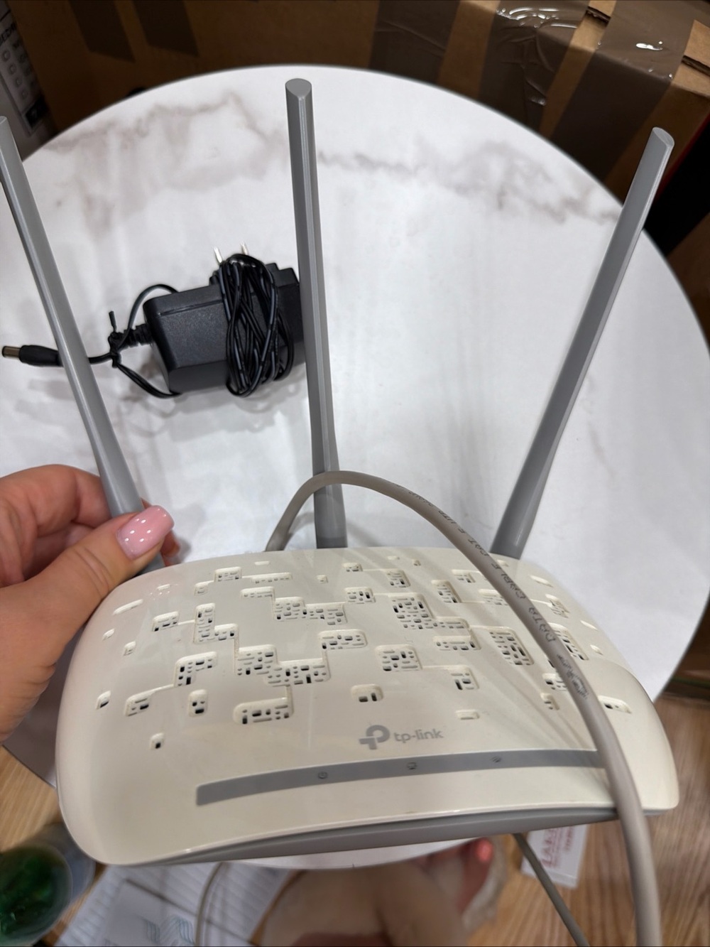 TP-Link White and Gray Wireless Router with Three Antennas